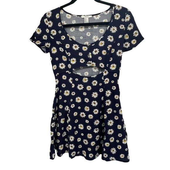 Forever 21 Daisy Print Blue Floral Cutout Mini Dress Size Small - Picture 1 of 4